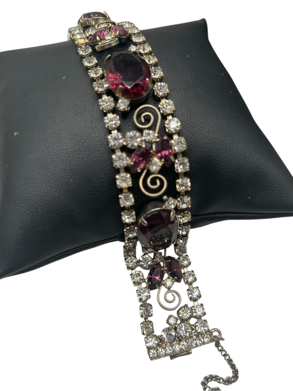 Vintage Verified Juliana Purple Rhinestone Flat Link Bracelet